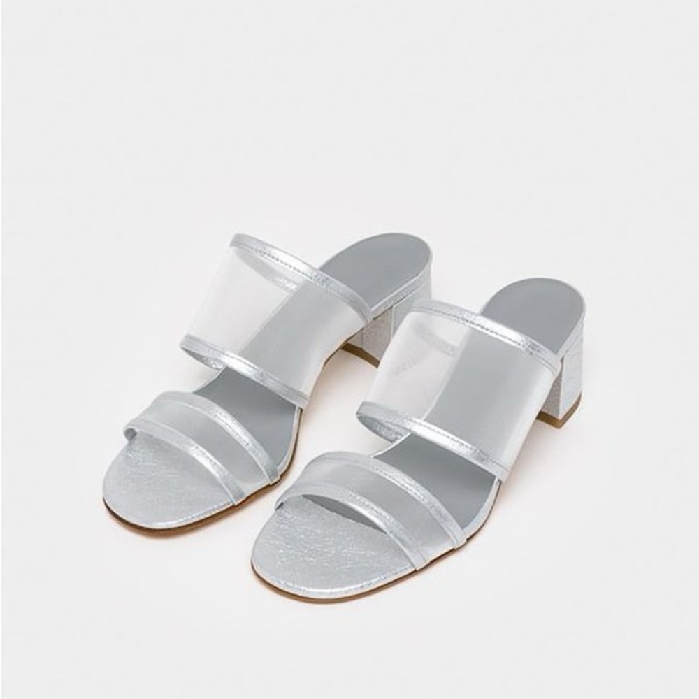 Maryam Nassir Zadeh Martina Mesh Silver Slide Sandals 36.5